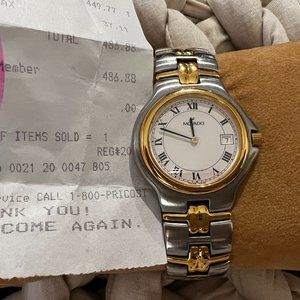 Vintage Movado Two Tone Roman Numeral White Dial Stainless Steel Watch